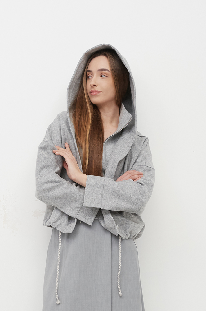 Куртка вовна з каптуром світлий сірий (КУ 16)